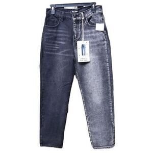 Blue Savvy Jeans Straight Leg Mom Fit 2 tones denim Black Grey Size 7/28